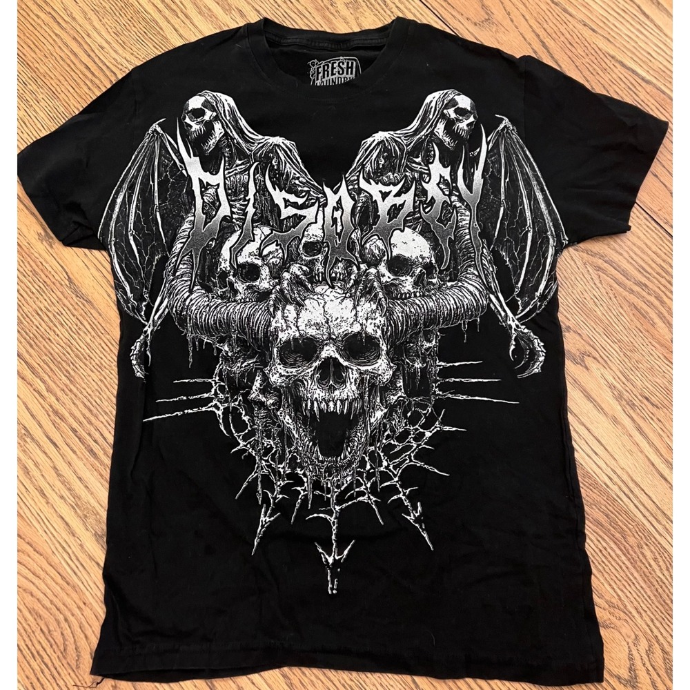 Fresh Laundry Savage Skull Disorder Graphic T-Shirt Black Gothic Grunge Womens